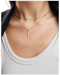 ASOS - 14k Plated Pack Of 2 Necklaces With Faux Pearl And Bar Design - Lyst