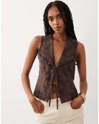 Miss Selfridge - Embroidered Tie Front Tank Top - Lyst