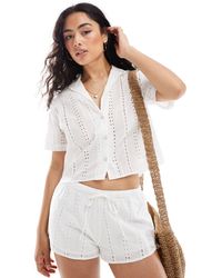 Pull&Bear - Broderie Short Sleeved Cropped Shirt Co-ord - Lyst