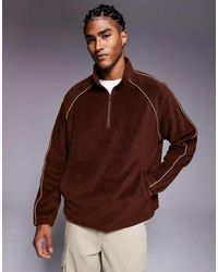 ASOS - Relaxed Funnel Neck Fleece Sweatshirt With Piping - Lyst