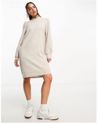 Jdy - Puff Sleeve Knitted Mini Jumper Dress - Lyst
