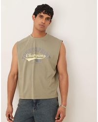 ASOS - Camiseta Verde Claro Sin Mangas De Corte Cuadrado Extragrande De - Lyst