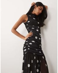 ASOS - Printed Polka Dot Ruched Drop Waist Circle Dress With Grown - Lyst