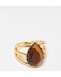 ASOS - 14K Vergulde Ring Met Echte Tijgeroog Halfedelstenen - Lyst