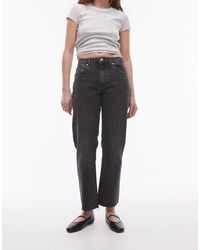 TOPSHOP - Jeans dritti taglio corto a vita medio alta slavato con bordi grezzi - Lyst