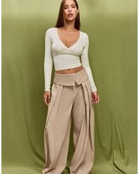 Stradivarius - Long Sleeve V-neck Lace Top - Lyst