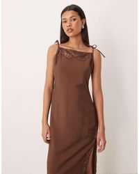 ASOS - Cami Square Neck Crinkle Satin Lace Detail Maxi Dress - Lyst