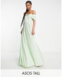 ASOS - Asos Design Tall Twist Front Off The Shoulder Pleated Maxi Dress - Lyst