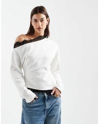 ASOS - Super Soft Fallen Shoulder Lace Hem Top - Lyst