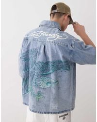 Ed Hardy - Eagle And Stars Relaxed Denim Shirt - Lyst