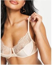 Wild Lovers - Satin And Lace Mix Underwired Plunge Bra With Ruched Strap Detail - Lyst