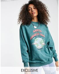 Reclaimed (vintage) Inspired Sweat With Planet Print - Green