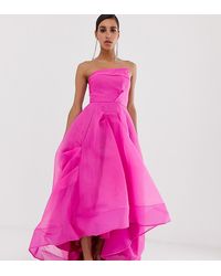 Bariano Full Maxi Dress With Organza Bust Detail In Fuchsia - Pink