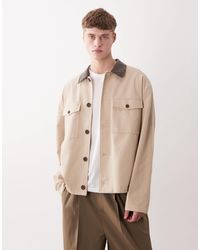 ASOS - Oversized Cotton Textured Harrington With Faux Leather Collar - Lyst