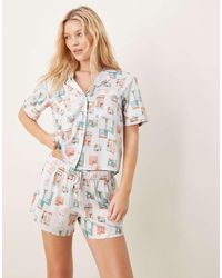 Abercrombie & Fitch - Top De Pijama Abotonado Con Estampado De Postales De (Parte De Un Conjunto) - Lyst