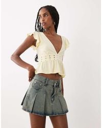 Motel - Leisma Studded Frill Plunge Top - Lyst
