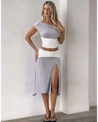 Tiger Mist - Alyssa Contrast Button Waist Detail Thigh Slit Midaxi Skirt - Lyst