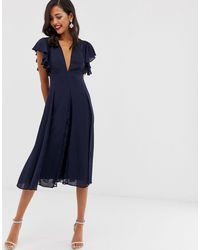 ASOS Vestito midi con pannelli a godet - Blu