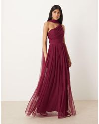 LACE & BEADS - Bridesmaid One Shoulder Scarf Neck Maxi Dress - Lyst