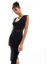 Morgan - Knitted Midi Dress With Lace Detail - Lyst
