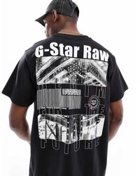 G-Star - Camiseta Negra Extragrande Con Estampado De Código De Barras En El Pecho Y La Espalda De - Lyst