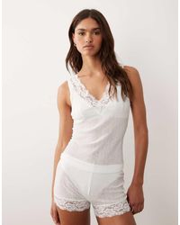 ASOS - Semi Sheer Ribbed Pyjama Vest Top With Lace Trim - Lyst