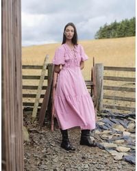 Daisy Street - Shirred Tie Front Maxi Dress - Lyst