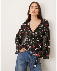 Glamorous - Wrap Flared Sleeve Blouse - Lyst