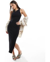 New Look - Geribbelde Midi Jurk Met Racerback - Lyst