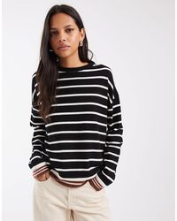 ASOS - Pull en maille à rayures avec détails contrastants marron - Lyst