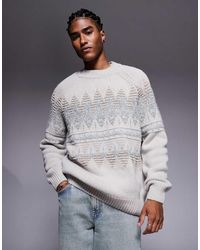 BOSS - Karombo Relaxed Fit Textured Fair Isle Knitted Jumper - Lyst