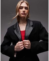 ASOS - Elegante Getailleerde Blazer Met Revers Van Imitatieleer - Lyst