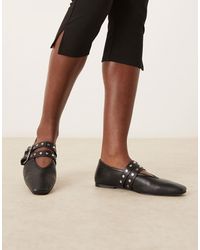 ASOS - – lava – hochwertige mary-jane-ballerinas aus em leder mit eckig zulaufender schuhspitze - Lyst
