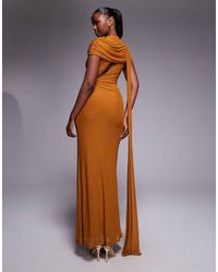 ASOS - Mesh Cape Detail Maxi Dress With Draped Back - Lyst