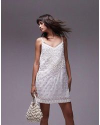 TOPSHOP - Premium Broderie Detail Mini Slip Dress - Lyst