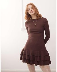 Reclaimed (vintage) - Vestito Corto A Maniche Lunghe Con Vita Scesa E Volant - Lyst