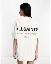 AllSaints - Underground - t-shirt oversize bianca con logo sul retro - Lyst