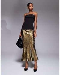New Look - Foil Metallic Satin Midi Skirt - Lyst