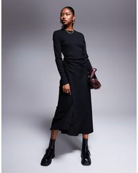 ASOS - Ruched Tie Side Rib Midi Dress - Lyst