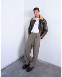 TOPMAN - Wide Leg Belted Houndstooth Pants - Lyst