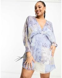ASOS - Asos design curve – exklusives minikleid aus chiffon mit fledermausärmeln und vintage-blumenmuster - Lyst