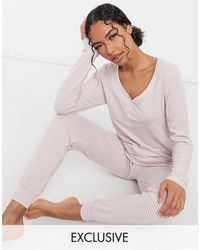 Lindex Top de pijama de manga larga de algodón orgánico a rayas en annelie exclusivo de - Rosa