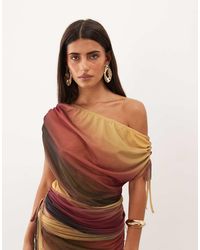 ASOS - Ruched Shoulder Asymmetrical Cinched Waist Co-ord Top - Lyst