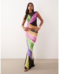 AFRM - Tegan Printed Mesh Frill Hem Maxi Skirt Co-Ord - Lyst