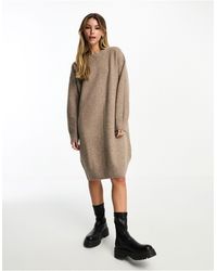 Monki - Long Sleeve Oversized Knitted Jumper Dress - Lyst