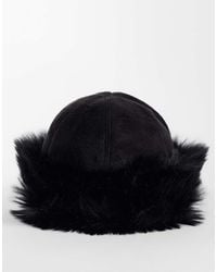 Vila - Faux Suede Hat With Faux Fur Trim - Lyst