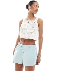 ONLY - Crop Top All'Uncinetto Color Crema - Lyst