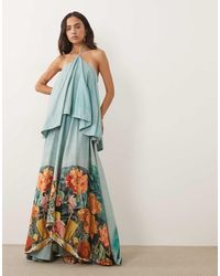 ASOS - Halter Volume Double Layer Open Back Maxi Dress - Lyst