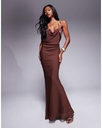 ASOS - Satin And Chiffon Mix Cowl Neck Bias Maxi Dress - Lyst