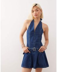 Collusion - 90s Denim Halter Mini Dress With Belt - Lyst